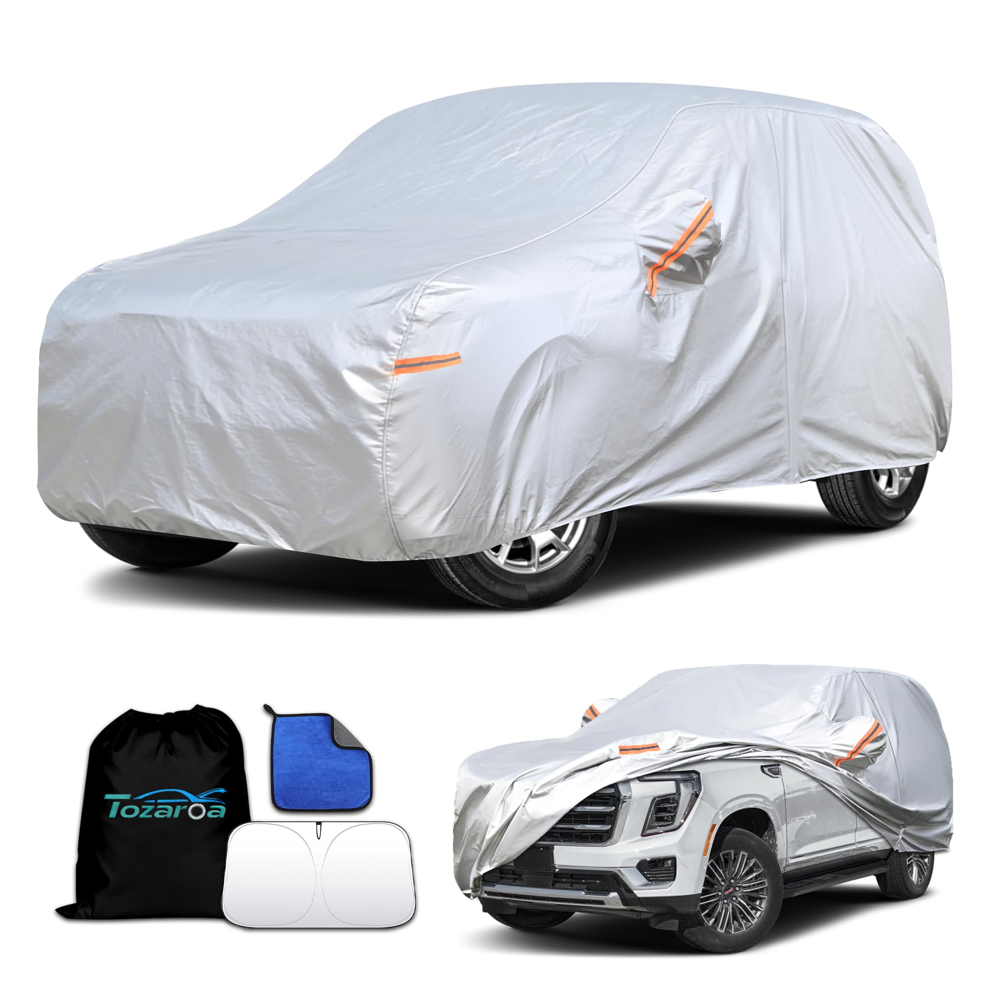 Car Cover Waterproof All-Weather,Heavy-Duty Outdoor Full Exterior Automobiles Snow Cover for SUV 181-190 inch,with Sun Visor,Anti-Scratch Cotton Lining & Zippered,Towel&Storage Bag — view 14