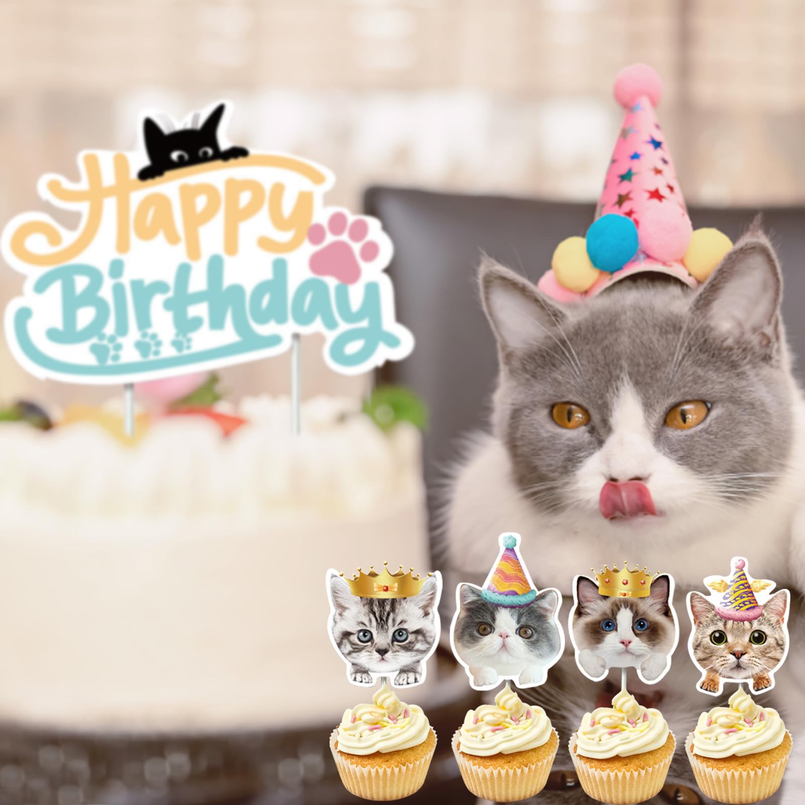 VIKY Katzen Cupcake Topper – 11-teiliges Set Für Katzen-Geburtstagsparty, Kuchen- & Torten-Deko