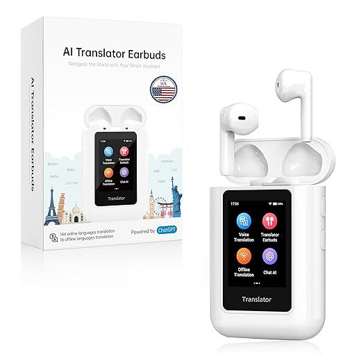 ANFIER A8 AI Translation Earbuds Real Time, ChatGPT Translator Device in 144 Languages, Audifonos Traductores Inglés Español Real-time No APP Required, Offline Language Traductor for Travel (White)