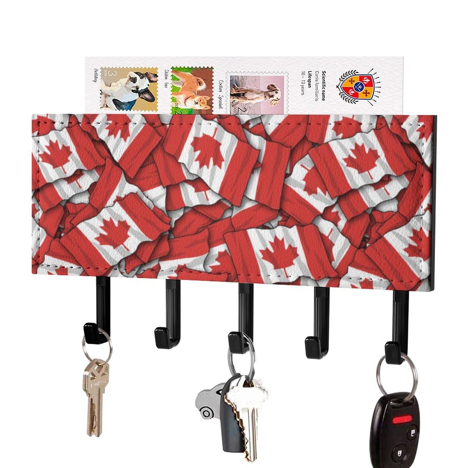 NCLQVJXZKHW Canada Flag Key Holder with 5 Hooks Key Hooks Wall Mounted Key Racks Key Hanger Organiser Shelf