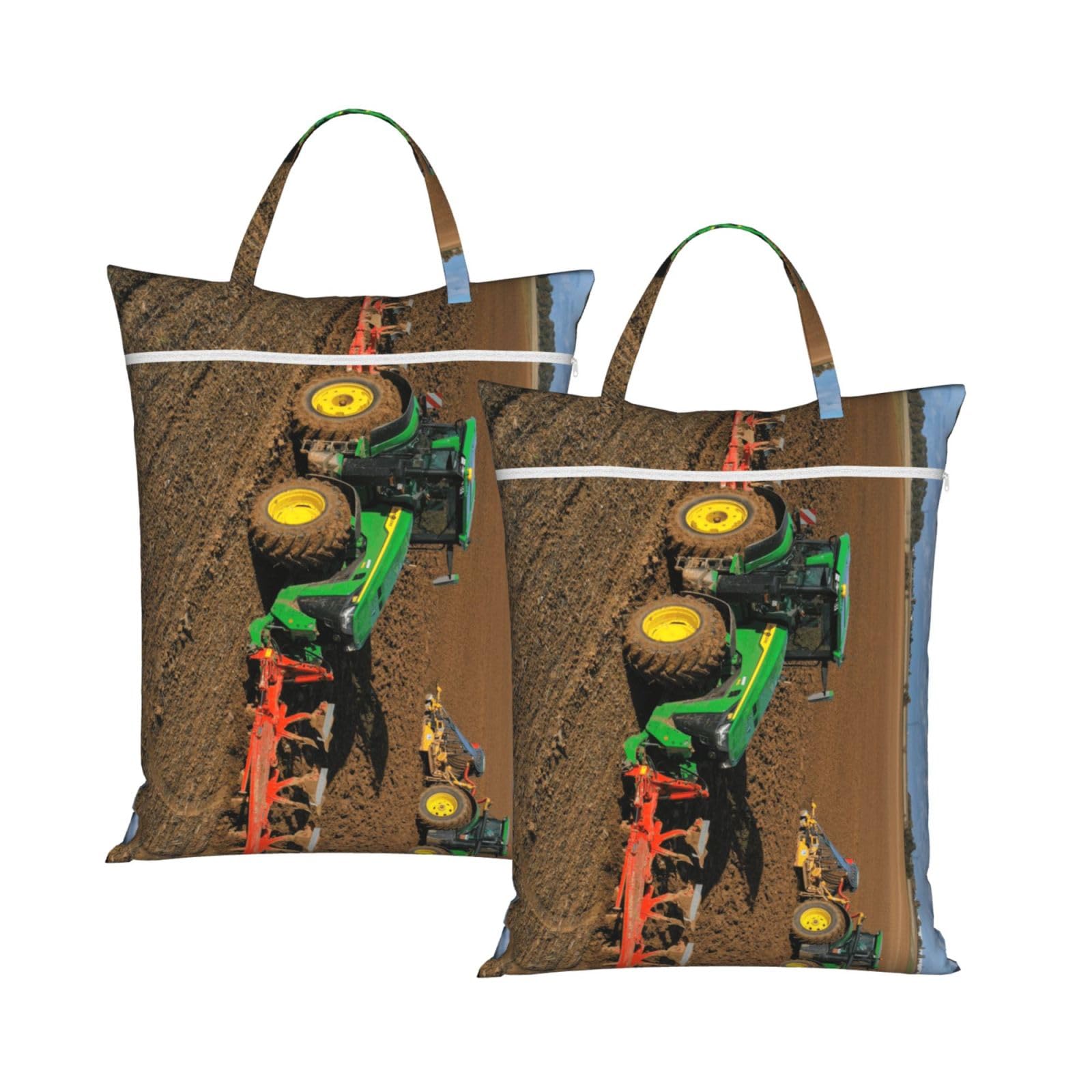 Yfsgdlbn 2Pcs Tractor Farm Printed Travel Dirty Laundry Bag Clothes Pack Storage Basket Bag