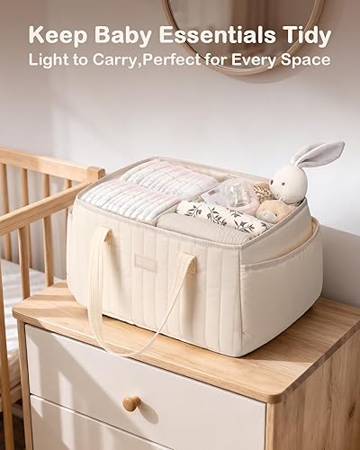 Miniatura 4 de Organizador de pañales para bebé, cesta portátil de almacenamiento de pañales para pañales y toallitas para bebés, organizador de pañales con asa,