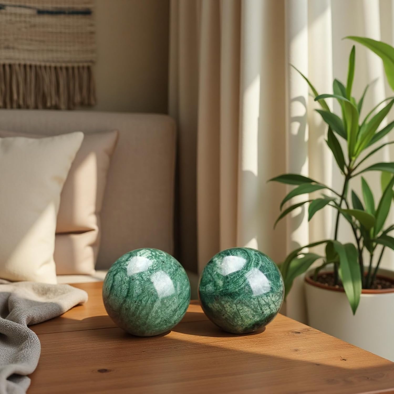 Baoding Balls 2Pcs, 2 inch Natural Marble Baoding Chinese Meditation Balls, with Carry Case for Hands Stress Relief, Dark Green