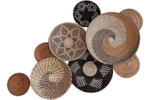 Boho Wall Decor with 9 Woven Rattan Wicker Baskets