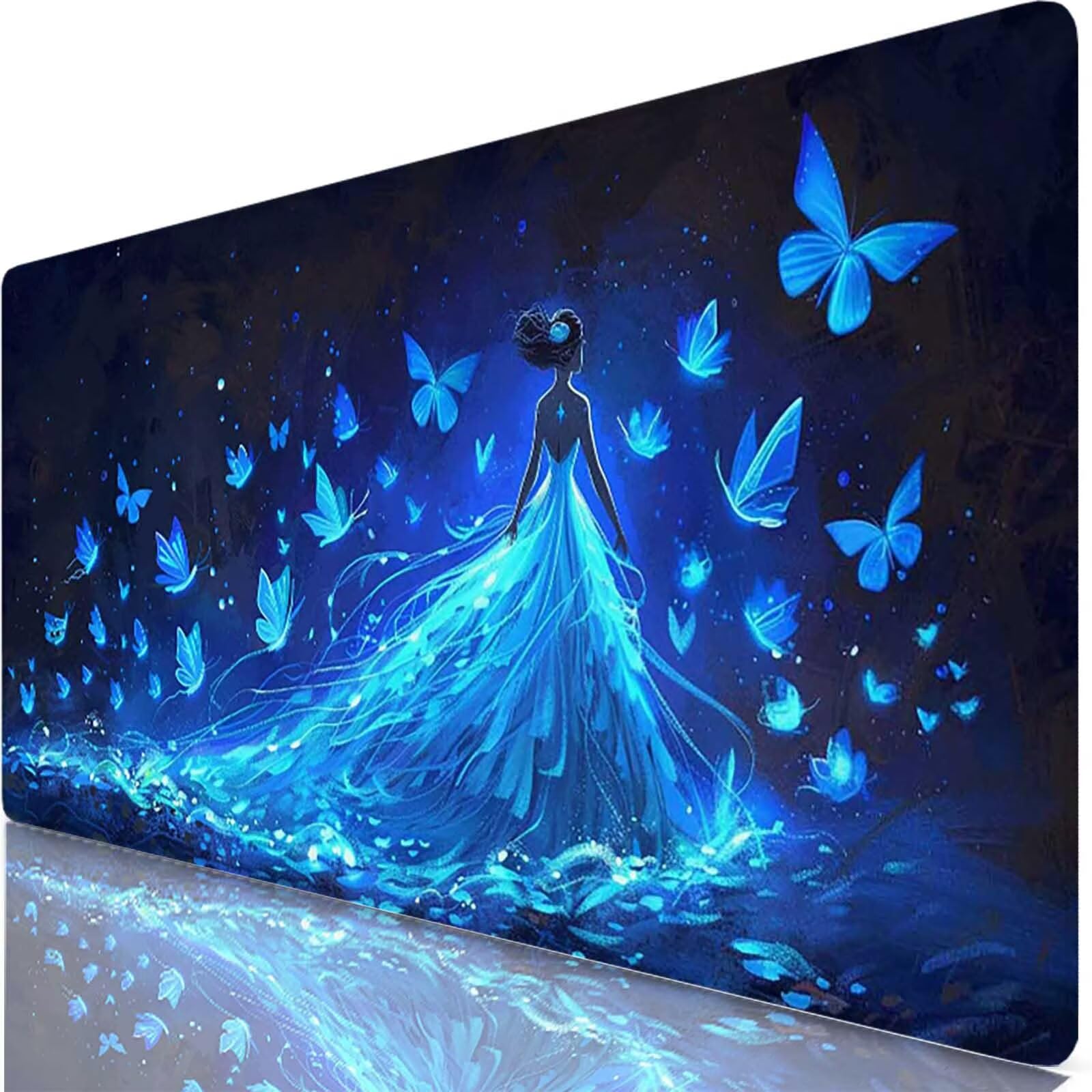 Niebieska podkładka pod mysz do gier XXL 1600x800x3 mm duża podkładka pod mysz XXL podkładka pod mysz motyl do klawiatury i biura, wysoka precyzja i prędkość, antypoślizgowa guma, akcesoria do gier