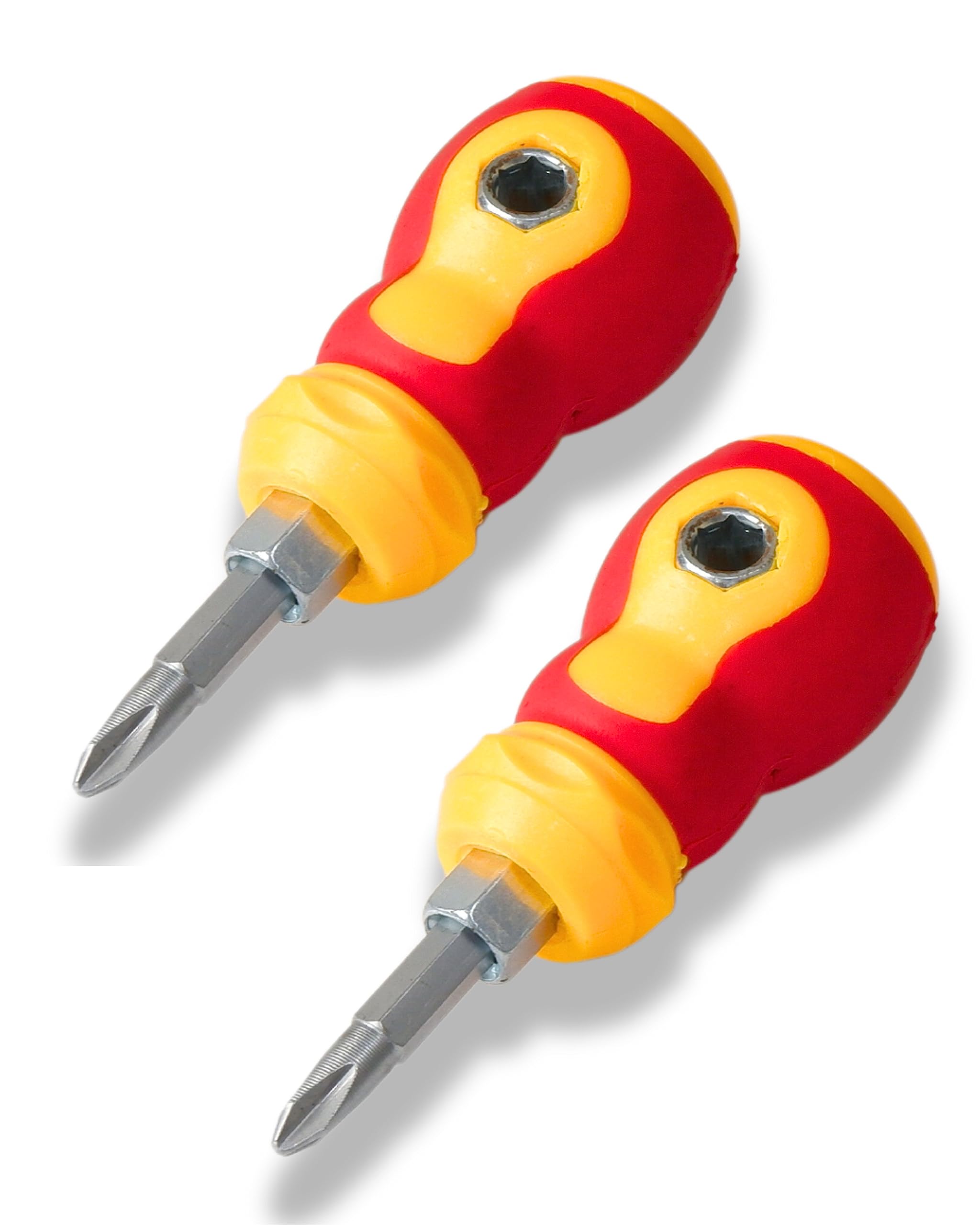 Homdum Stubby Screwdriver Set - 2-in-1 Steel Driver - Multi-Purpose Mini - Heavy Duty, Small & Mobile Pack of 2Pc