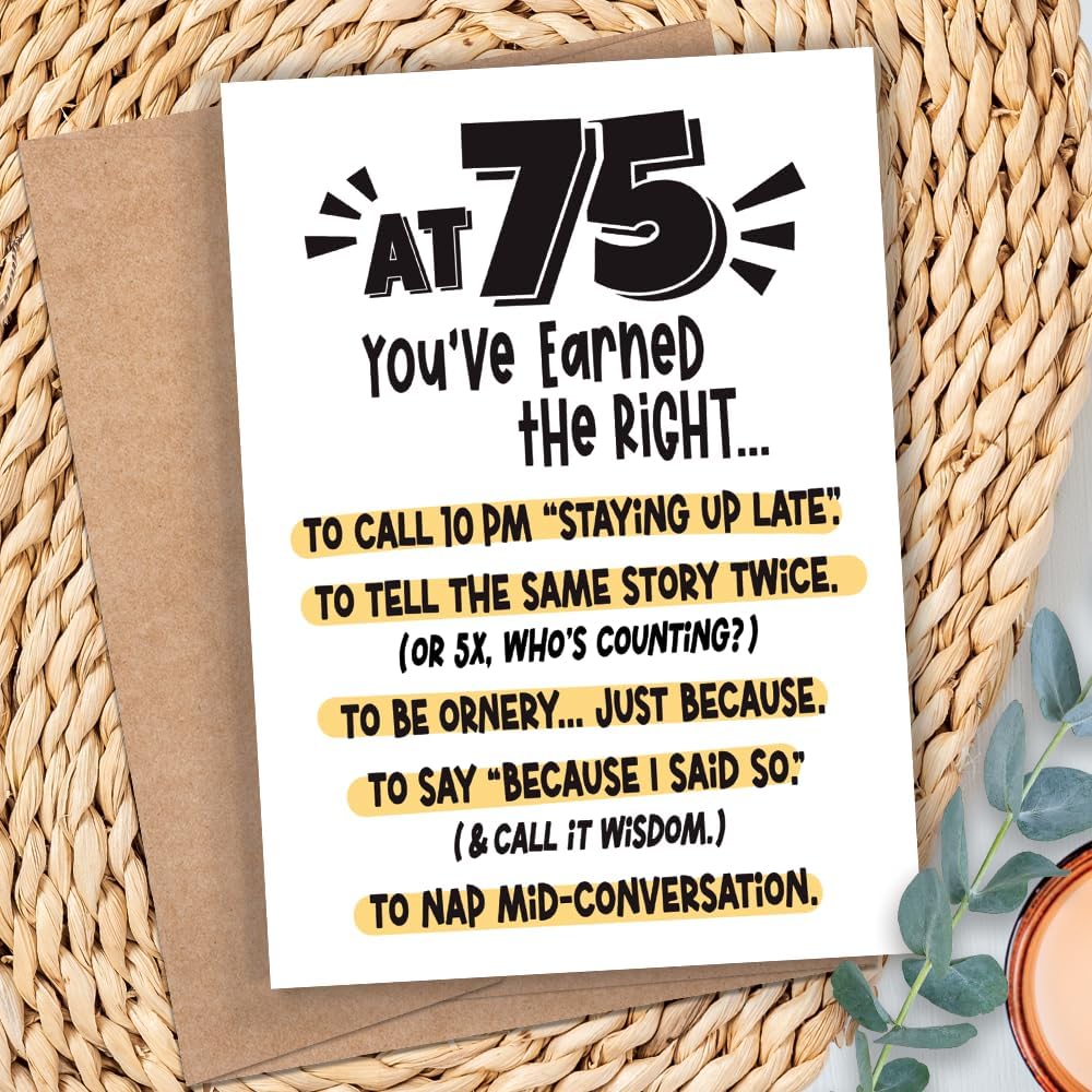 m&h invites Funny 75th Birthday Card - Getting Old Humor - Earned The Right Sassy and Sarcastic Greeting Card - Image 7