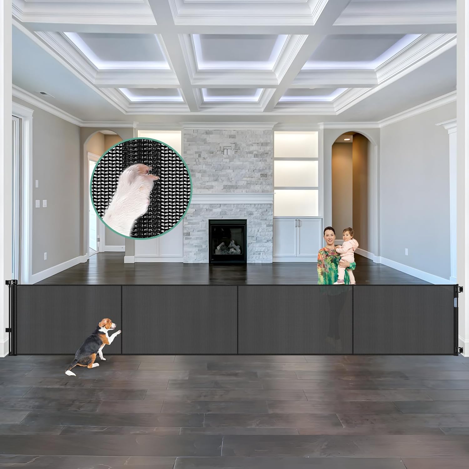 Wide Retractable Baby Gates for Dogs with Support Rods