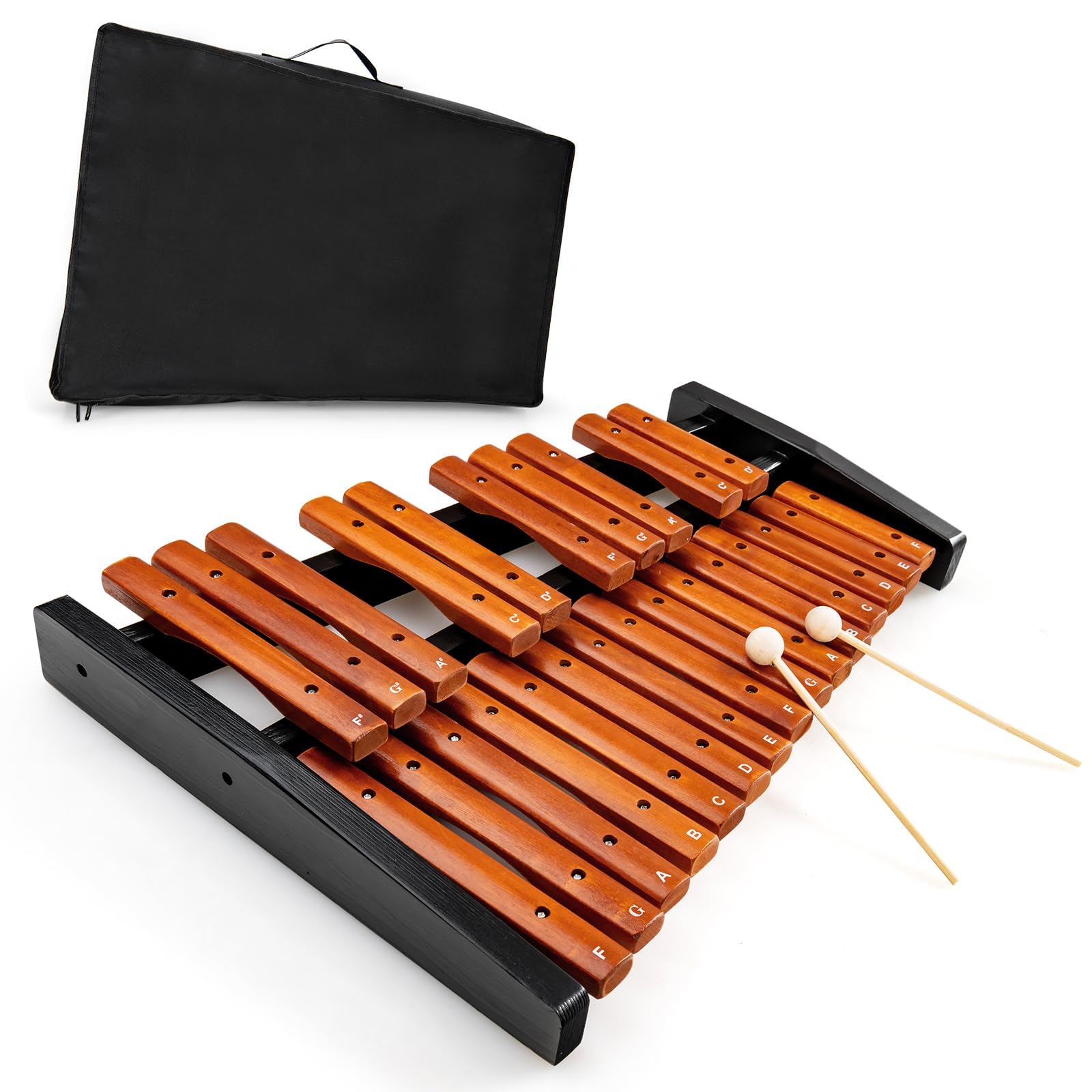 KOMFOTTEU Xilofono con 25 Note Scritte, Glockenspiel in Legno di Pino con 2 Mazzuoli, Strumento Musicale a Percussione a Mano con Borsa per il Trasporto, Metallofono Scuola Media per Bambini, Adulti