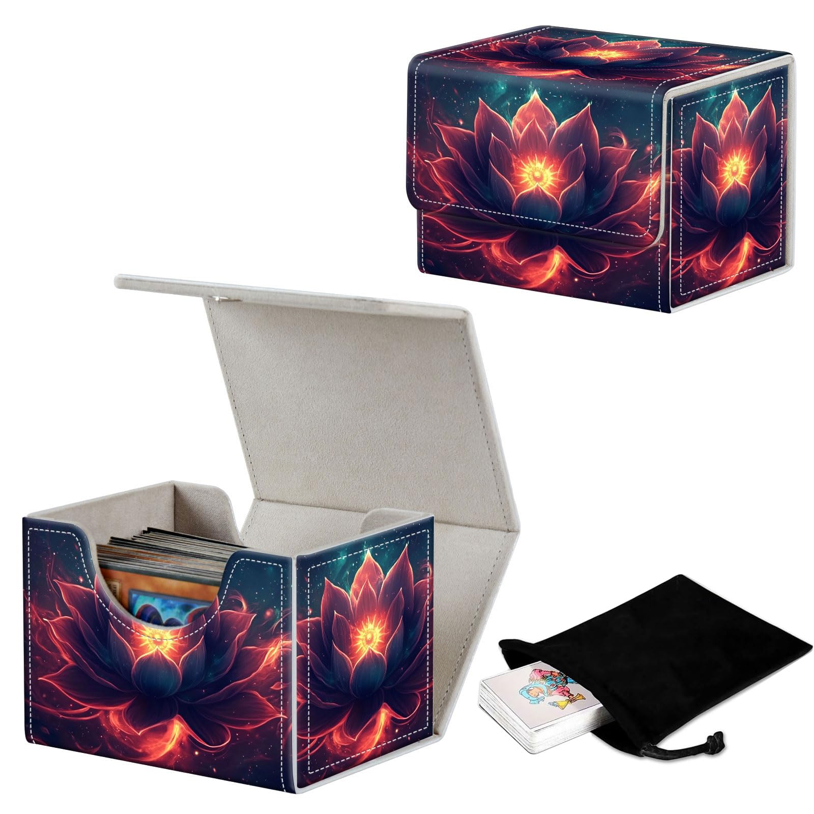 GYSYZJDH Stylish MTG Deck Box for 110+ Cards, Magnetic Commander Deck Case with Bonus Game Card Pouch, Durable Storage for TCG and Sleeved Magic Cards, Lotus
