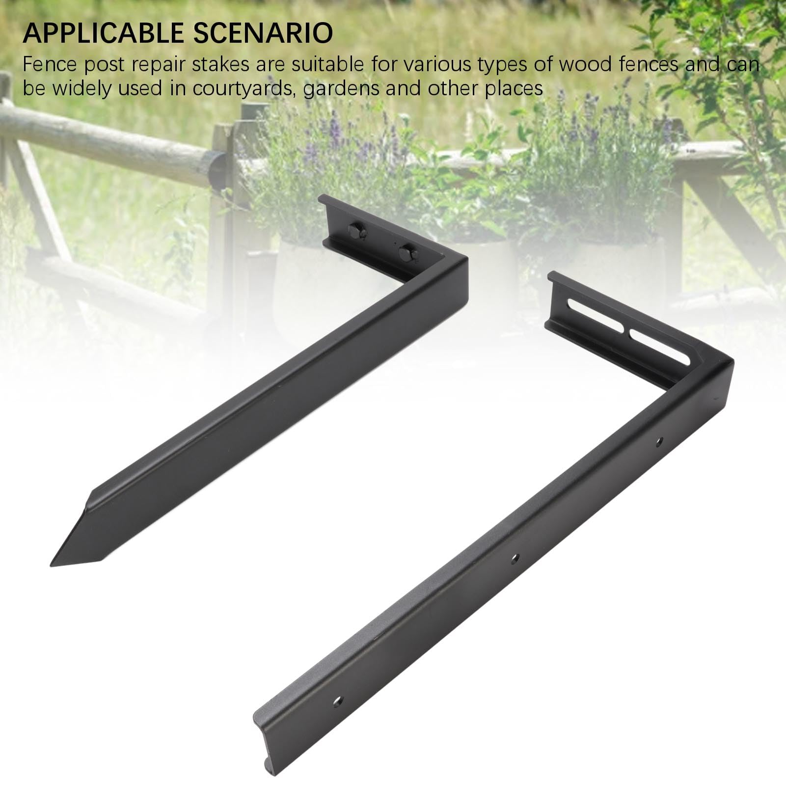 Generic Kit de Reparación de Postes de Cerca de Acero Resistente, Estacas, Estacas de Anclaje para el Suelo, Paquete de 2 Reparación de Cercas de Jardín para Cercas de Madera Rotas Inclinadas,