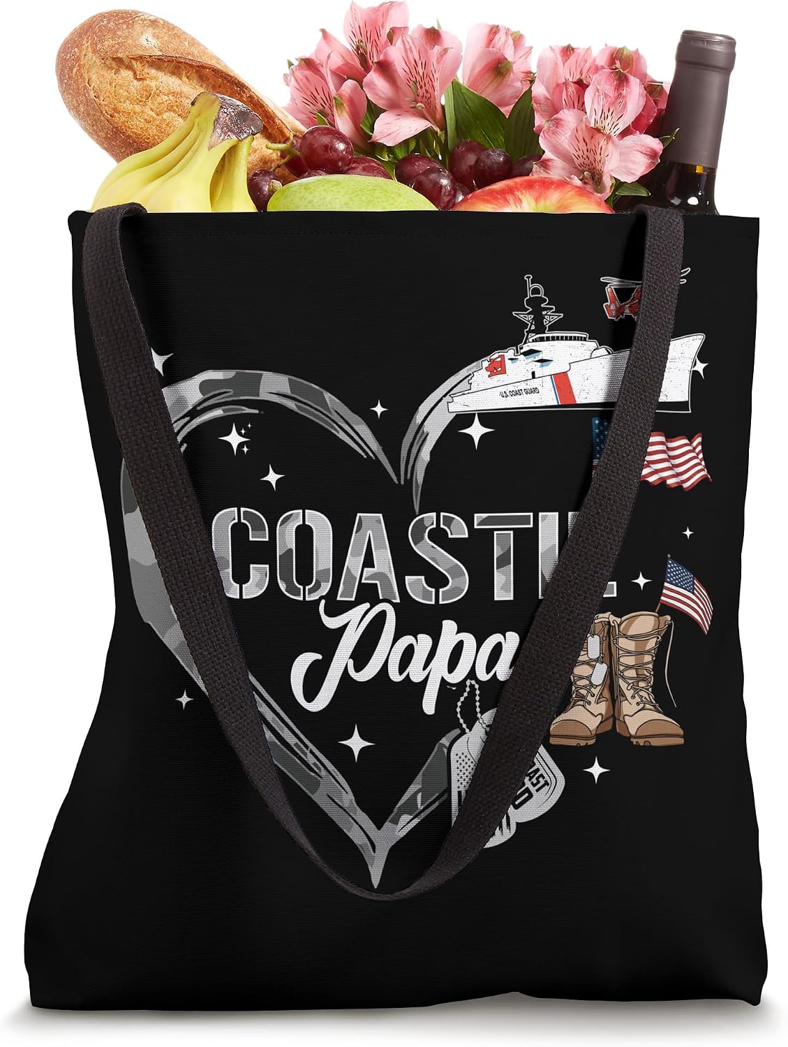 Proud Coastie Papa Camo Heart Coast Guard Family Matching Tote Bag