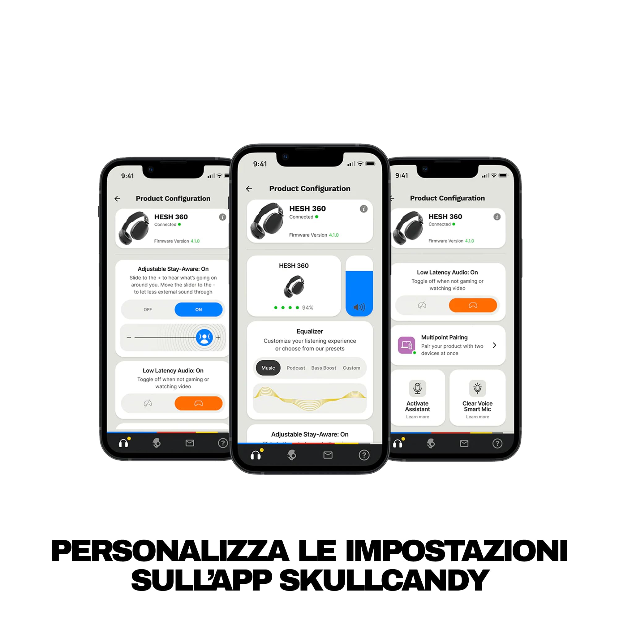 Skullcandy Hesh 360 Cuffie Wireless Over-Ear con Bluetooth, Fino a 100 Ore di Autonomia, Tecnologia Fonoisolante, Design Comprimibile e Richiudibile, Microfono Compatibile con iPhone e Android - Nero