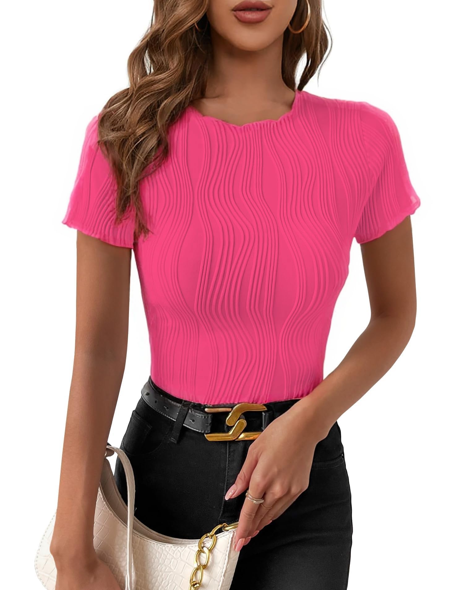 GLEENOD T-Shirt Damen Rundhalsausschnitt Y2K Modernes Oberteil