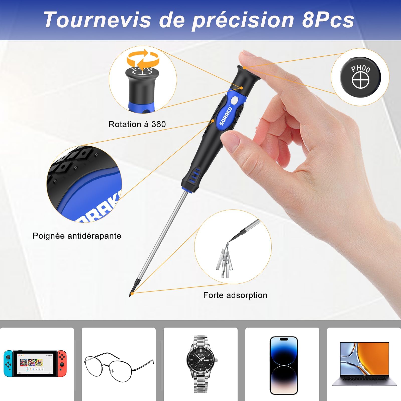 SORAKO Jeu de tournevis professionnel 118 pièces comprenant tournevis à cliquet, embouts de précision, électricien isolé, testeur de tension pour la maison, le bureau, l'entretien