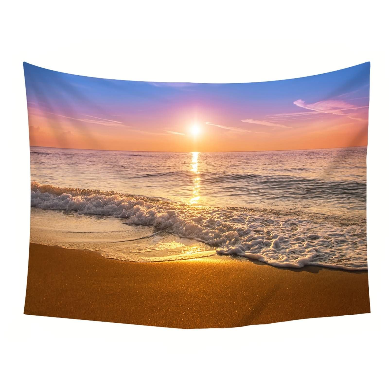 Homxi Dekoracja na ścianę, krajobraz, okno, 200 x 200 cm, plaża i zachód słońca, krajobraz, dywan ścienny, krajobraz, poliester, brązowy, niebieski