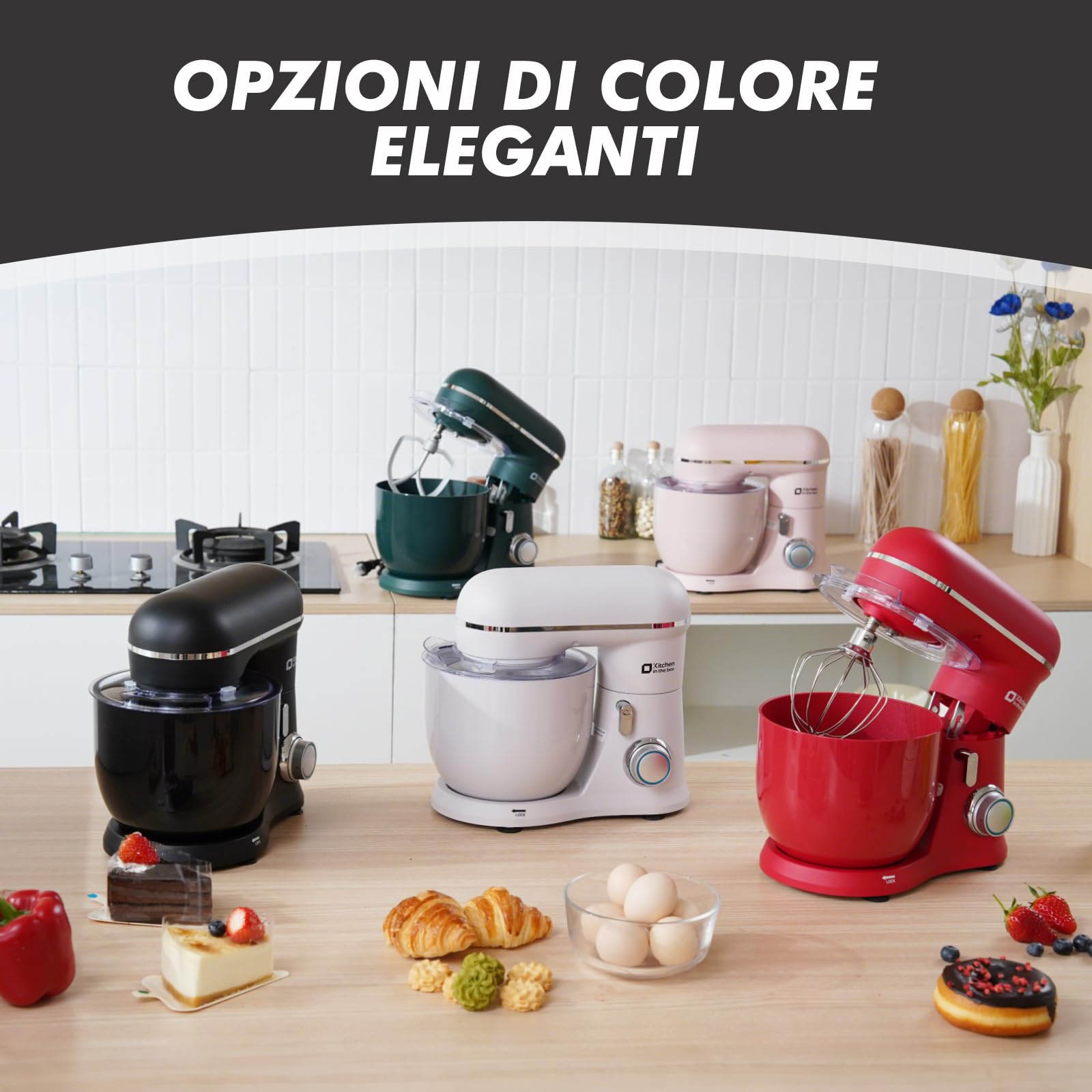 Kitchen in the box Impastatrice Planetaria, 2 Ciotole 3.5L Piccolo Planetaria Professionale, 10 Velocità Leggero Impastatrice Pizza con Uncino Impastatore, Mescolatore, Frusta Sbattitric(Nero)
