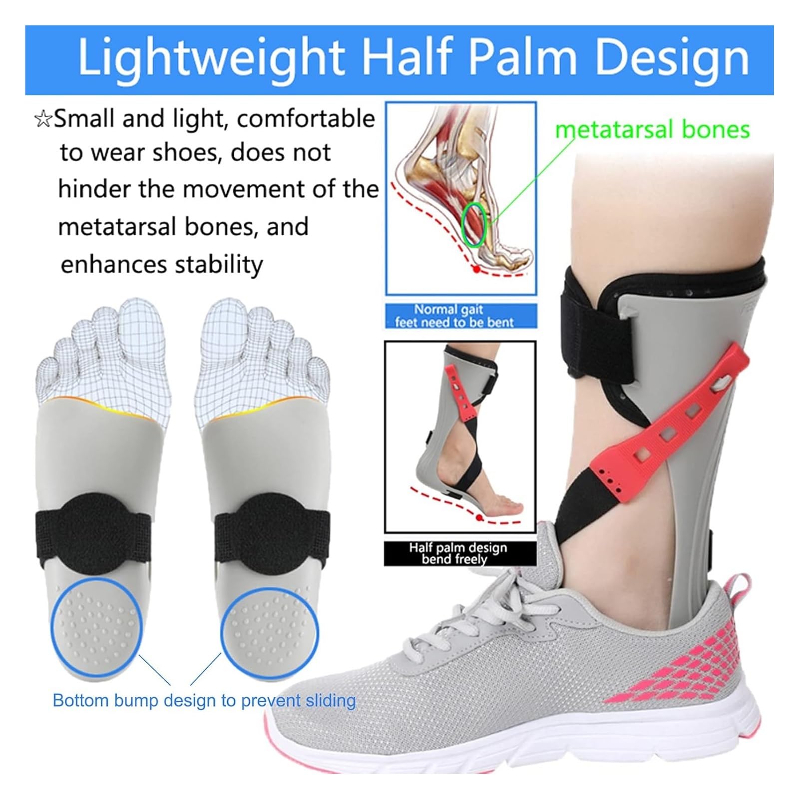Soporte de pie ajustable para soporte para caminar, ortesis de tobillo AFO ligera para corrección de varo y alivio de la fascitis plantar, asistencia estable para la marcha