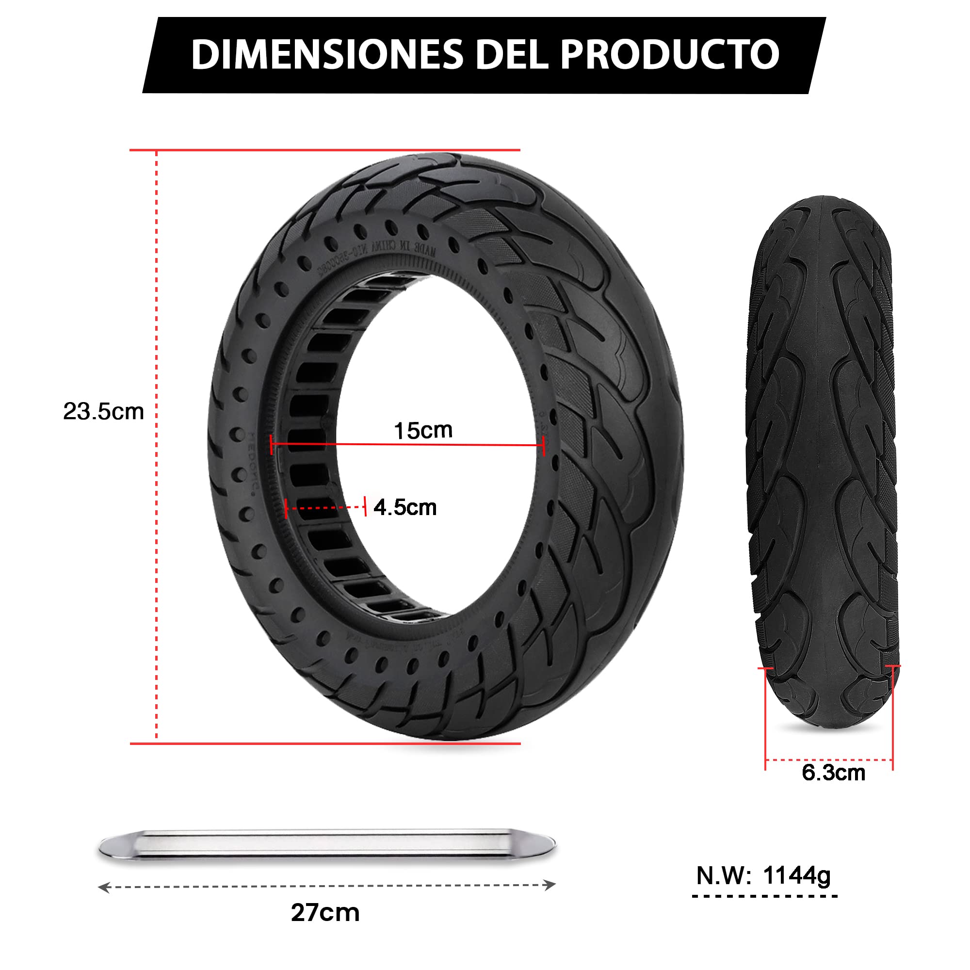 Ruedas Macizas 60/70-6.5 Neumatico 10 pulgadas 10x2.50 Rueda de Repuesto Antipinchazos para Patinete Eléctrico Segway Ninebot E3 E, Ninebot Max G30/G30D, Xiaomi 5/5 Max, Smartgyro K2 1Ud