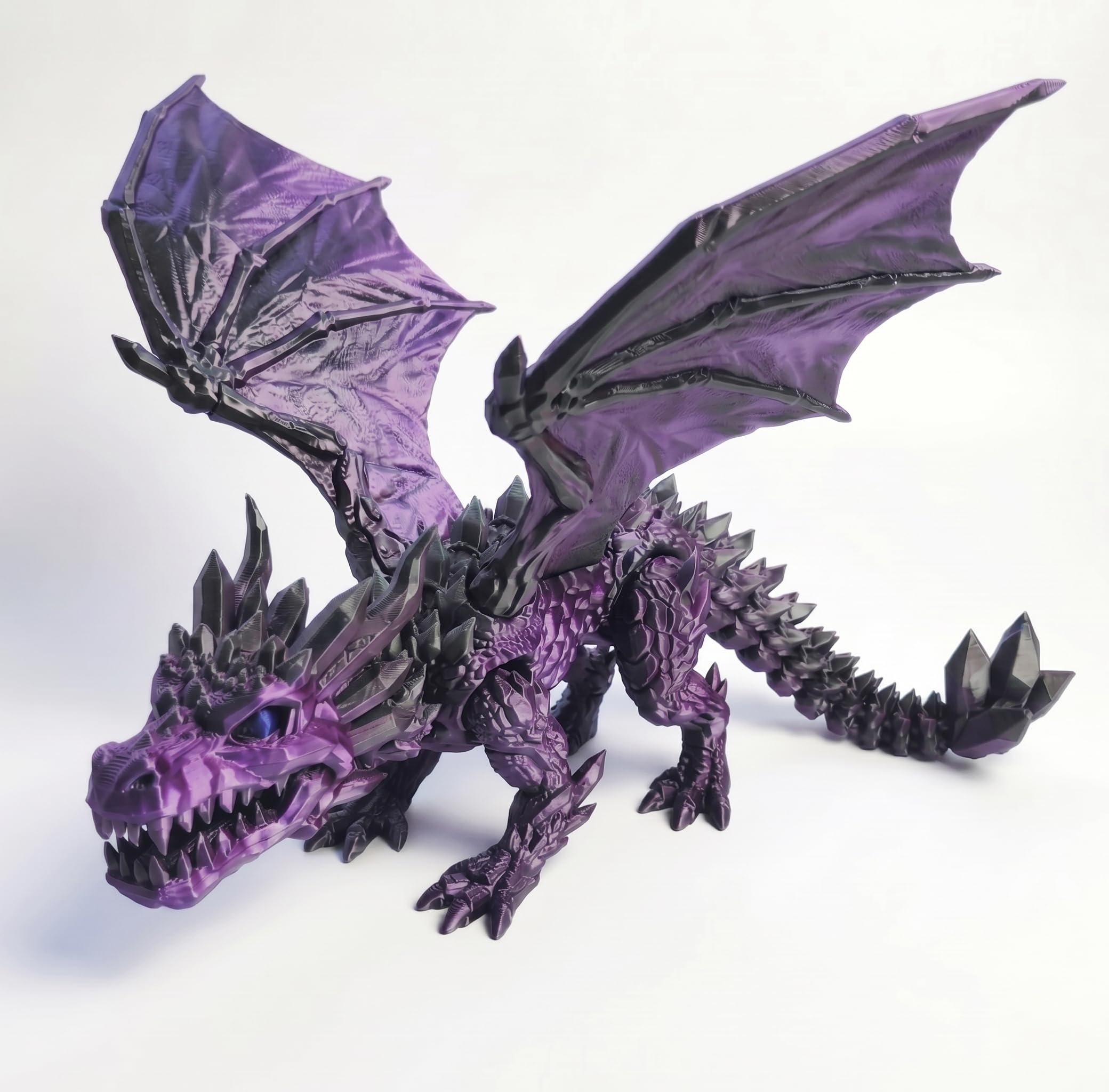 3D Printed Dragon with Wings Articulated Crystal Dragon Figurine 3D Printed Animals Fidget Desk Accessory for Home Office Decor (Purple,S) โ image 1