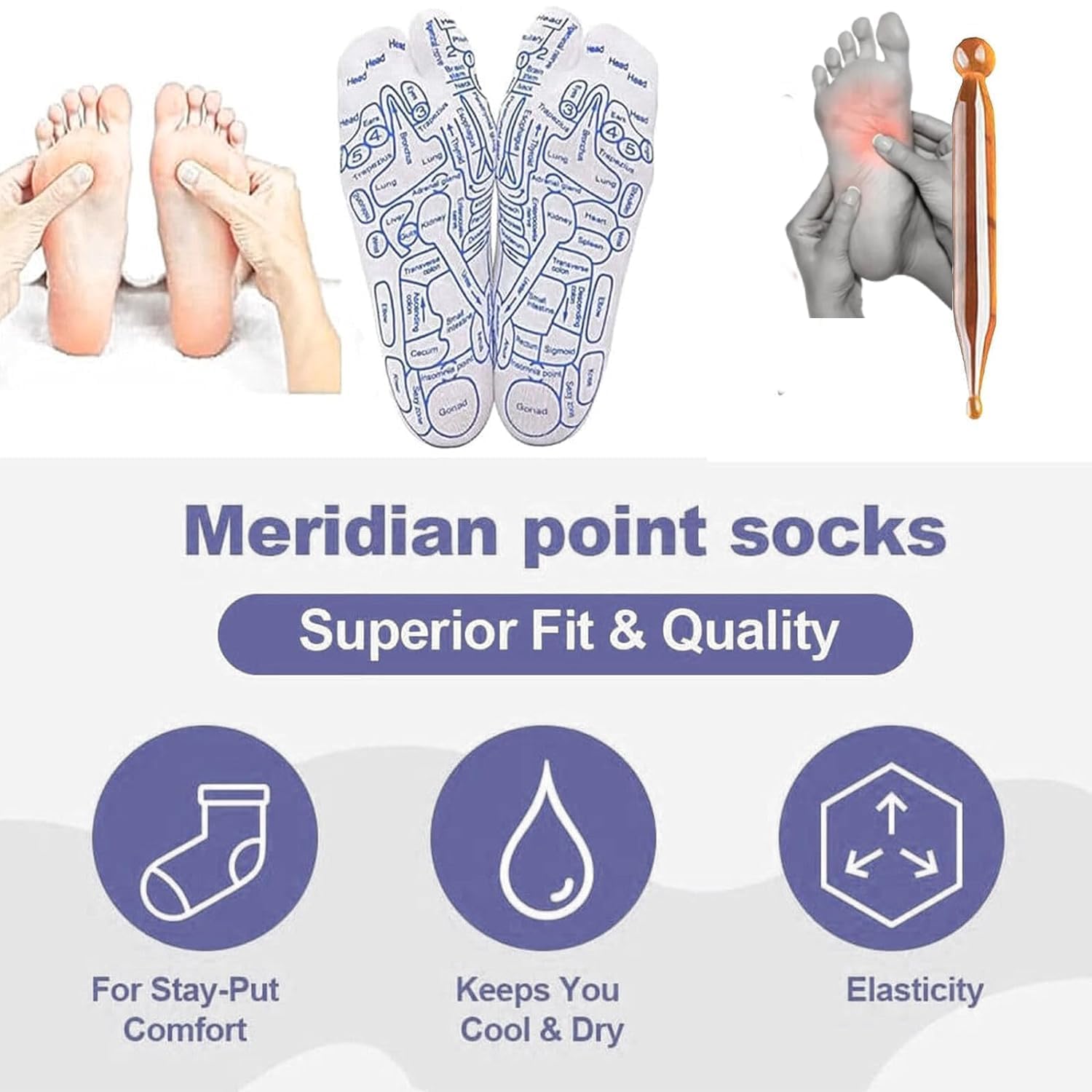 KANISYA Acupressure Reflexology Socks Foot Massager With Massage Stick ForUnisex,Printed Reflexology Chart of Both Sole,Physiotherapy Socks With Massage Tools Foot Acupressure Point Socks,Multicolour 1