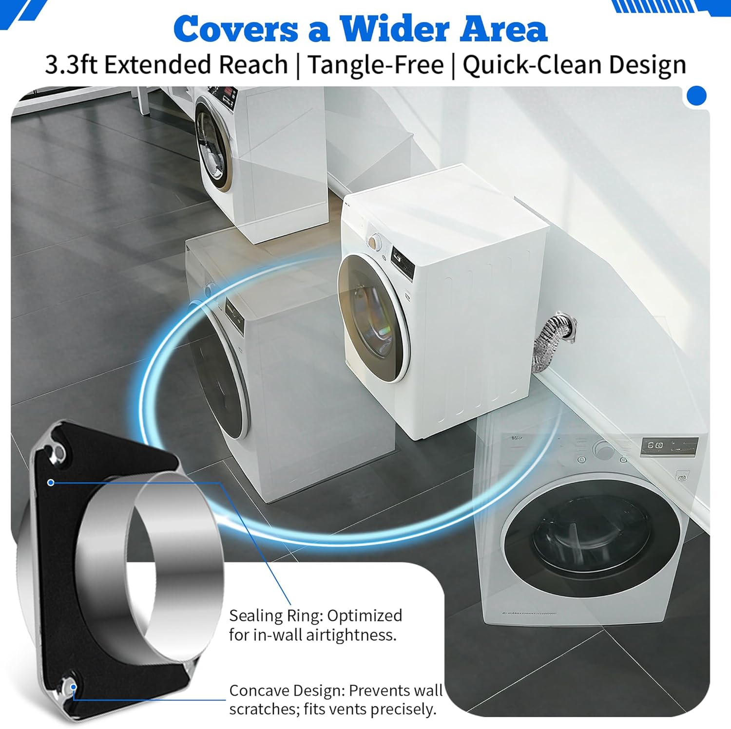 DVC-180 Magnetic Dryer Vent Connector Kit Easy to Clean Magnetic Dryer Vent Coupling Quick Connector Including a 3.3ft 4" Duct & 2 Clamps Clothes Dryer Replacement Parts