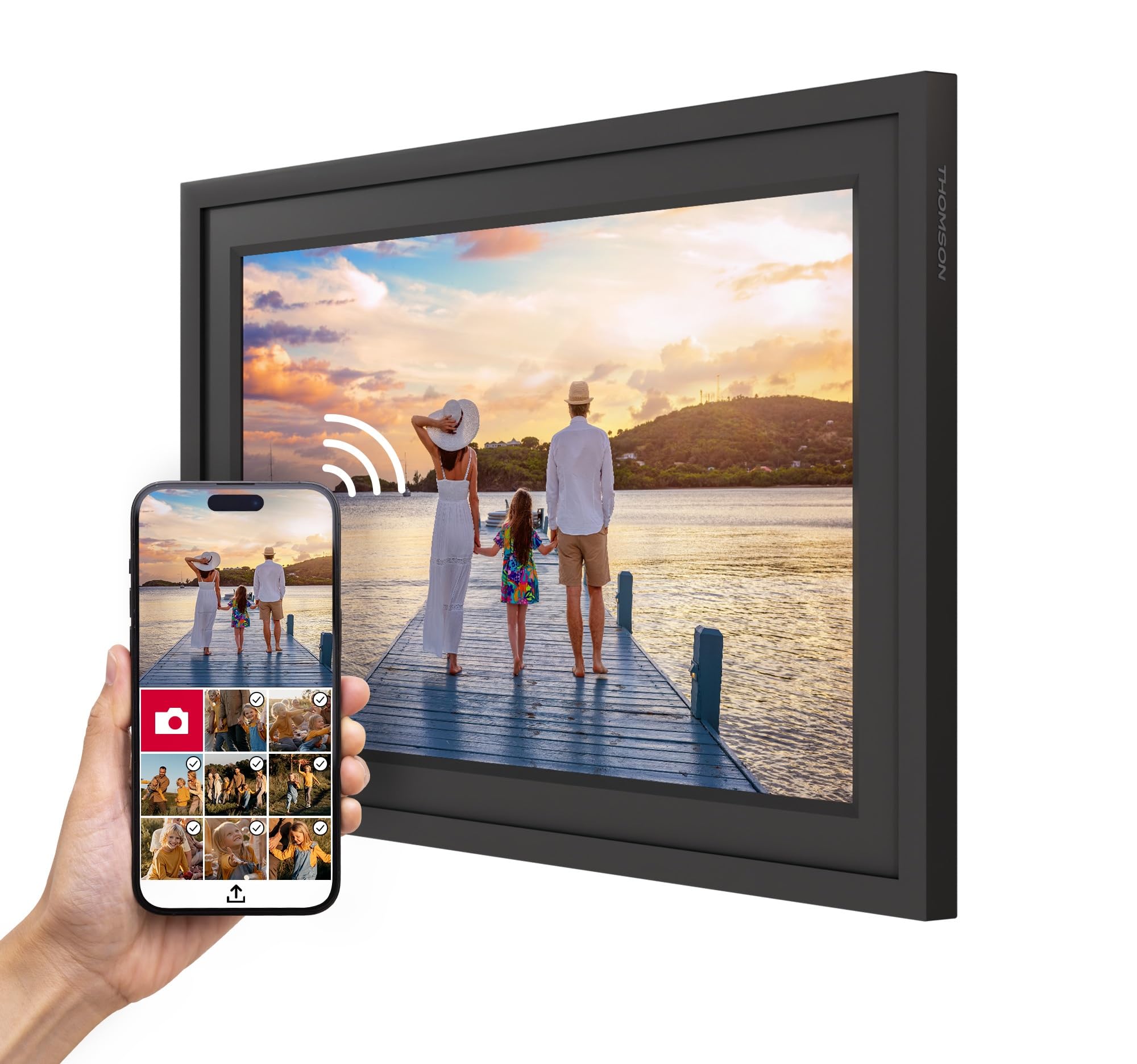 Thomson Cadre Photo Numérique 10 Pouces, Écran IPS, Écran Tactile HD, WLAN, Partage Direct Via App, Fonctions Intelligentes, Cadre Photo Électronique avec 32 Go de Mémoire, Rotation Automatique