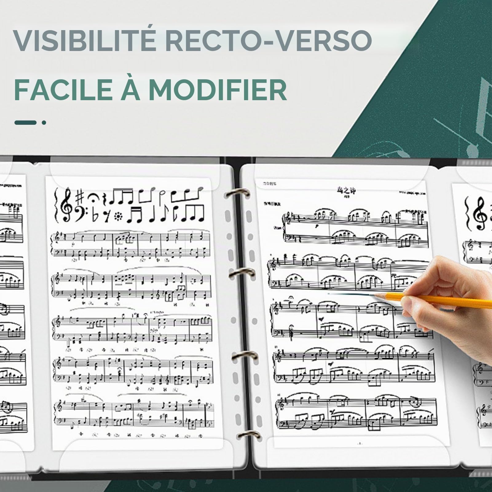 Classeur à partitions, classeur à partitions format A4 pp support rangement documents contenir 52 pages avec 12 intercalaires extension 4 pages pour orchestres chorales musiciens