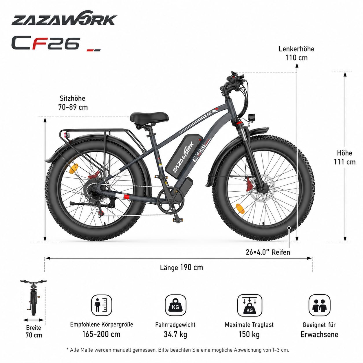 E-Bike Herren Mountainbike 250W Motor 25km/h，48V20AH Akku | 100-120km Reichweite, 48V20AH Akku, 7-Gang, Lockbare Federgabel & hydraulische Scheibenbremsen, Für Berg & Trail