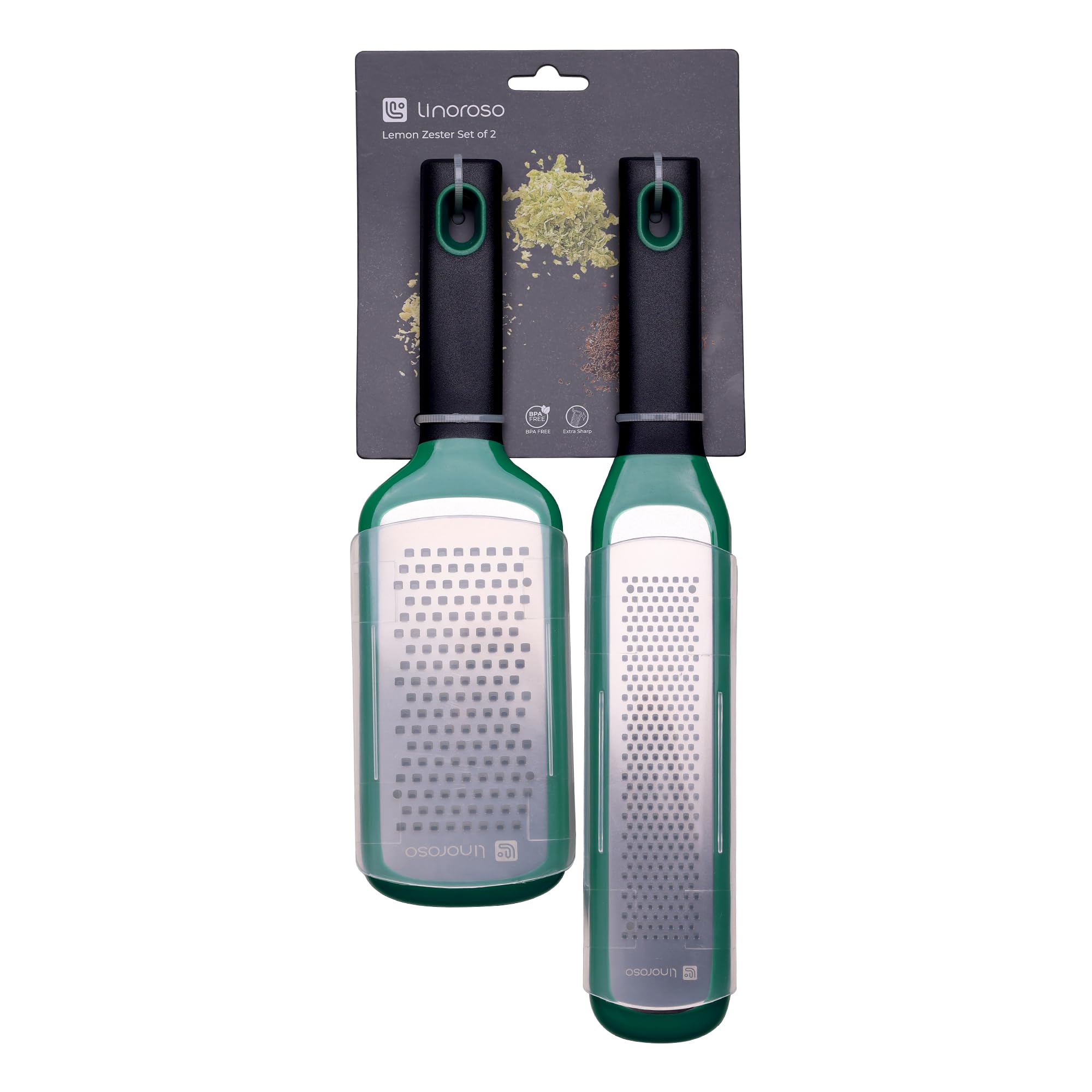 linoroso Set di 2 grattugie per limone e formaggio, da cucina, per formaggio, aglio, zenzero, noce moscata, cioccolato, frutta, lama affilata in acciaio inox con coperchio protettivo