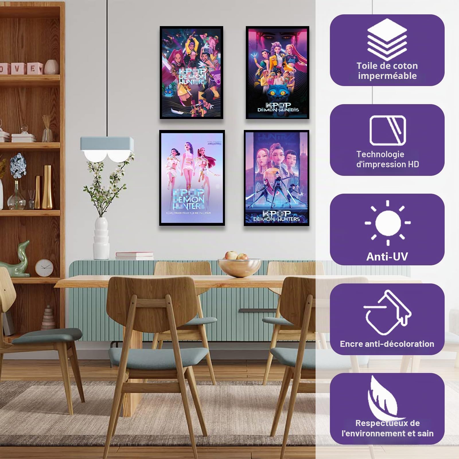 MODEQQ 4 Pièces Affiche Decoration Murale Huntrs Photo Toile Poster Tableaux 21X30 cm