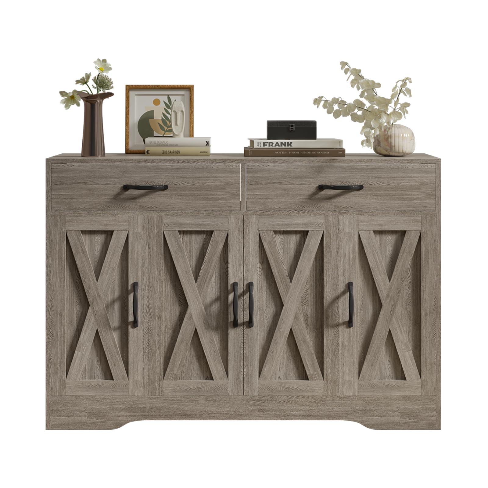 Walmokid Sideboard Cabinet with Drawers, 47" W Sideboard Buffet Storage Cabinet with Storage for Kitchen, Farmhouse Coffee Bar Cabinets with Shlves