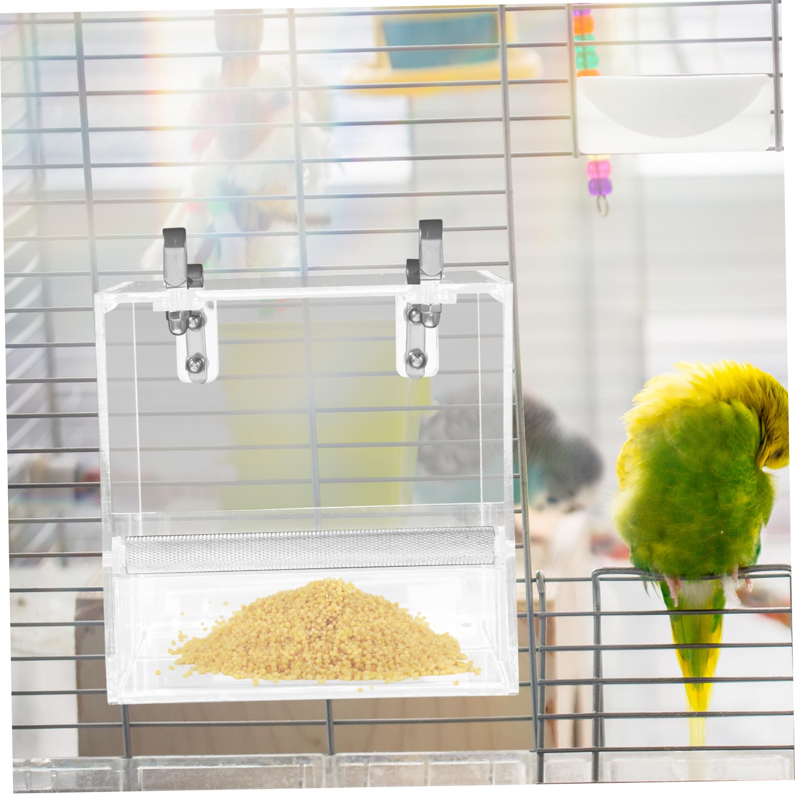 Mangiatoia Automatica per Pappagalli, Ciotola in Plastico | Design Sospeso, Pulizia Comoda, per Gabbia e Casa, Adatta a Piccoli Uccelli
