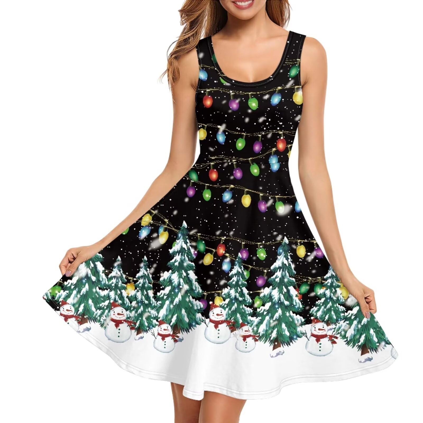 Women Stylish Tank Dresses Sleeveless Round Neck Midi Casual Dress with Pocket for Summer