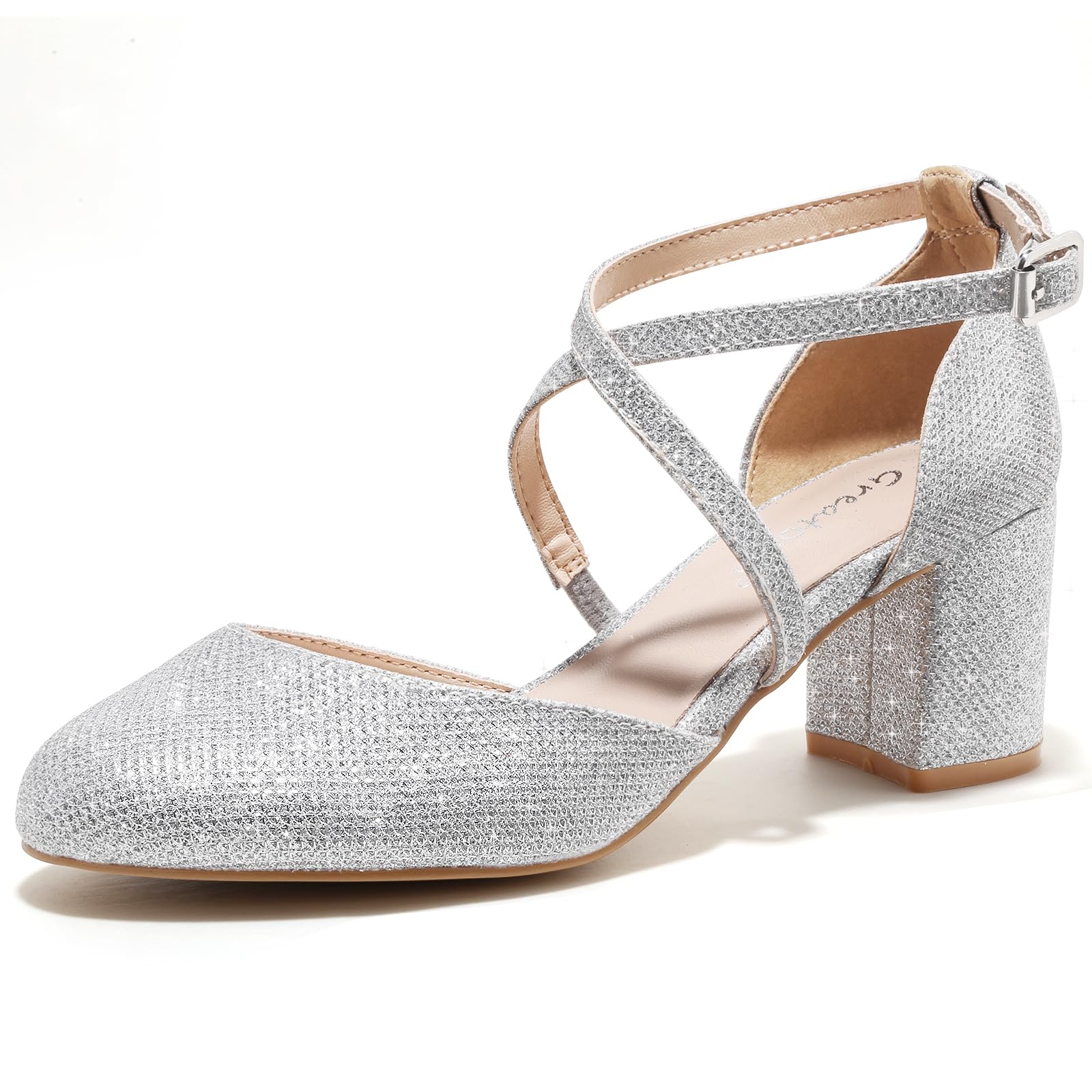 Greatonu Scarpe col Tacco Donna Eleganti Decollete a Cinturini Incrociati Punta Chiusa Sandali con Tacco da Sposa Decolte Tacco Medio Largo