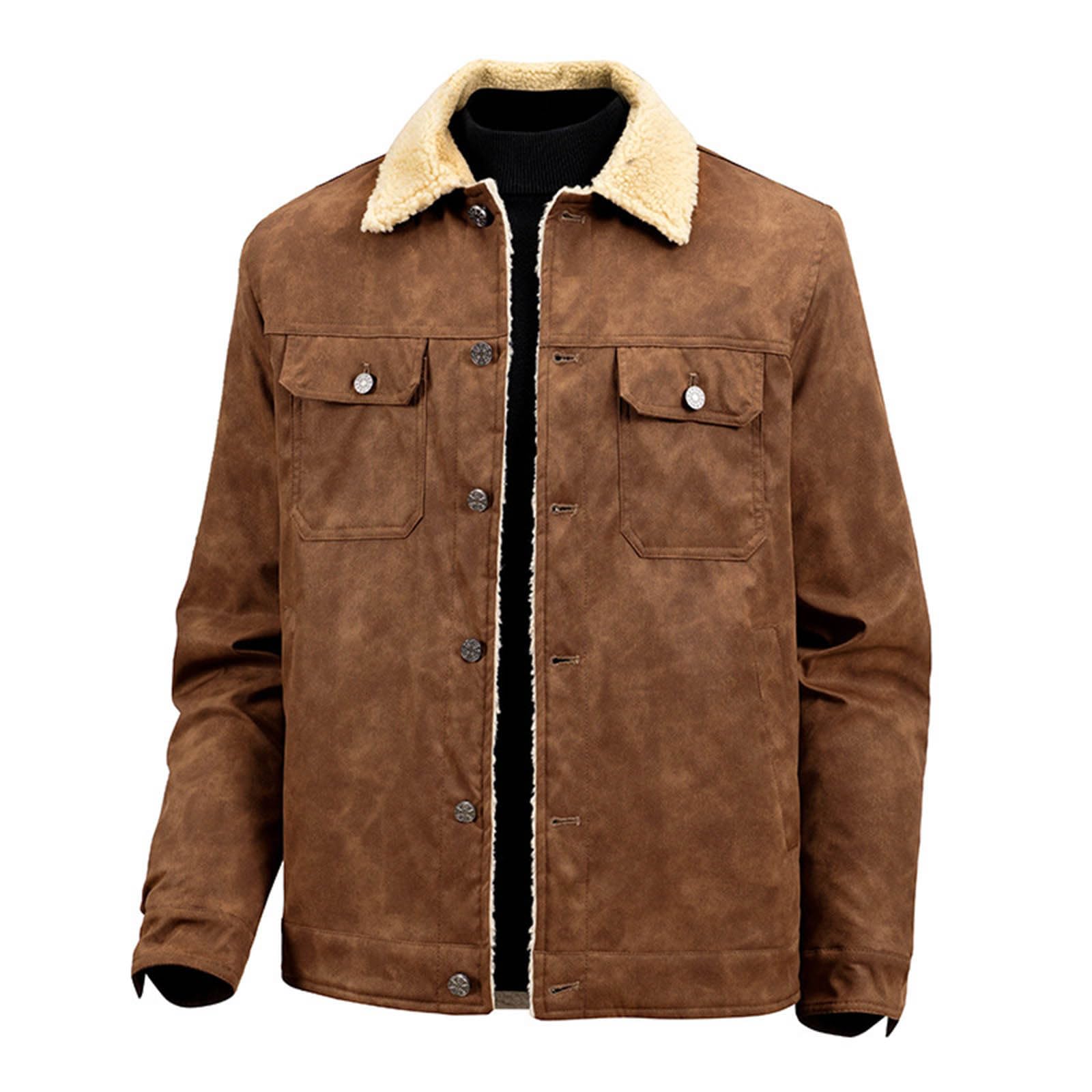 Chaqueta con forro de sherpa para hombre, chaqueta de invierno de forro polar, chaqueta de camionero de manga larga, abrigo de vaquero de peluche, abrigo térmico cálido con botones, abrigo