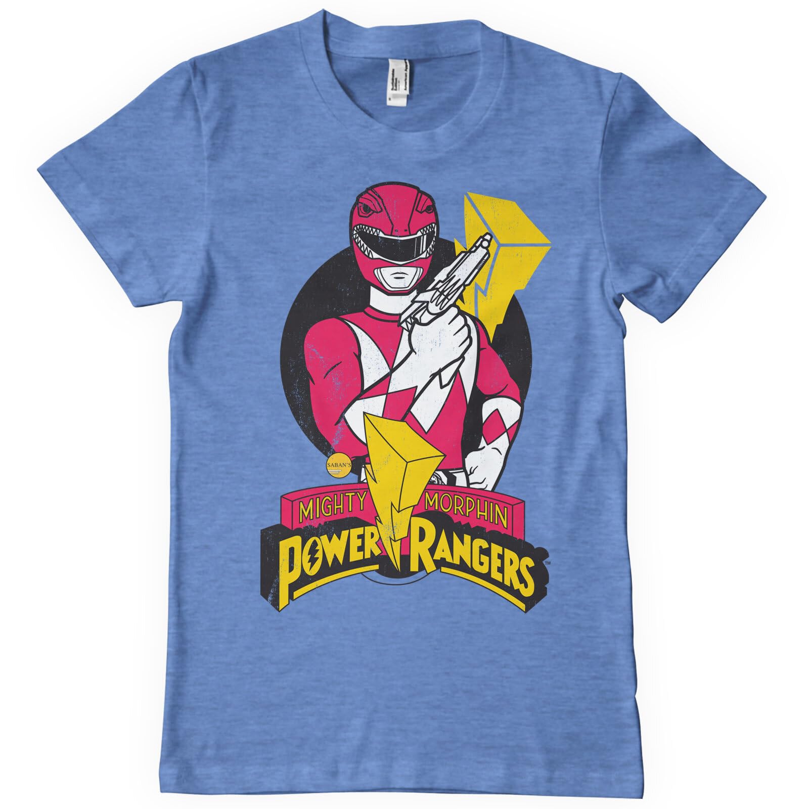 Power Rangers Men's Blue-Heather Officially Licensed Red Ranger Pose T-Shirt (Blue-Heather), Medium