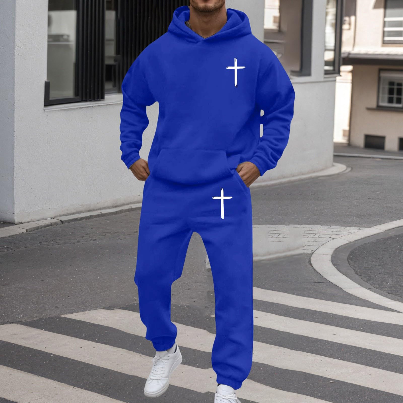Générique Męskie spodnie dresowe 2-częściowy zestaw bluza z kapturem spodnie sportowe bawełna jesień miękka casualowa dres z długim rękawem sznurek ciepły wygodny wypoczynek A46