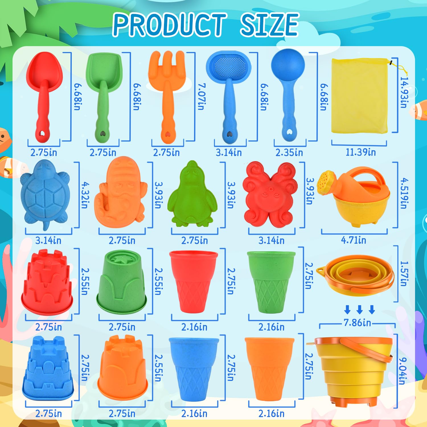 Sotodik Beach Toys Set for Kids, Collapsible Sand Bucket and Shovels Set with Watering Can,Mesh Bag, Ice Cream &Animal Sand Molds,Travel Beach Toys for Toddler Boys Girls Age 3 4 5 6 7 8+