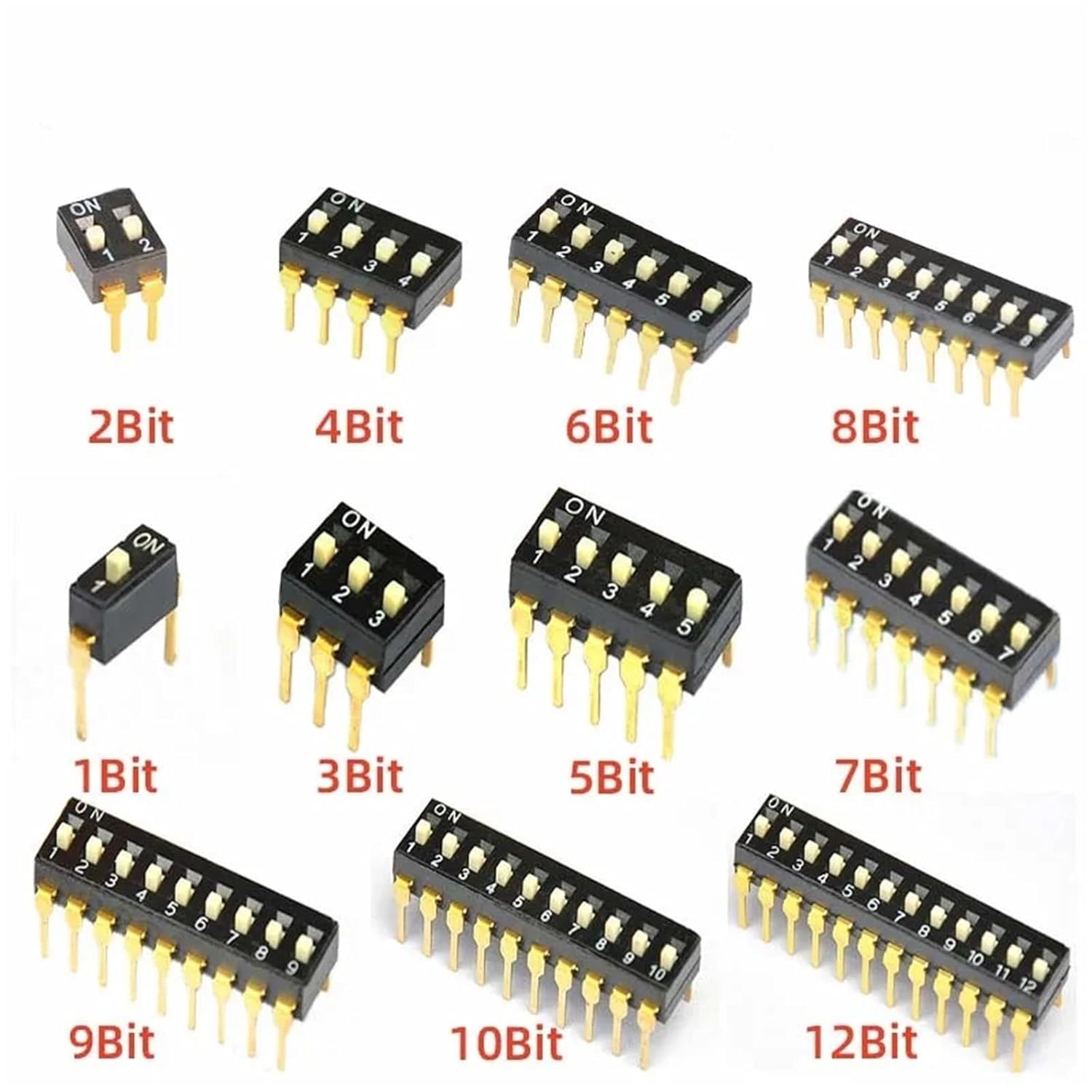 5PCS DIP Switch DSIC 1/2/3/4/5/6/7/8/9/10/12 Bit 2.54mm Dip Switch(DSIC 10Bit 5PCS)