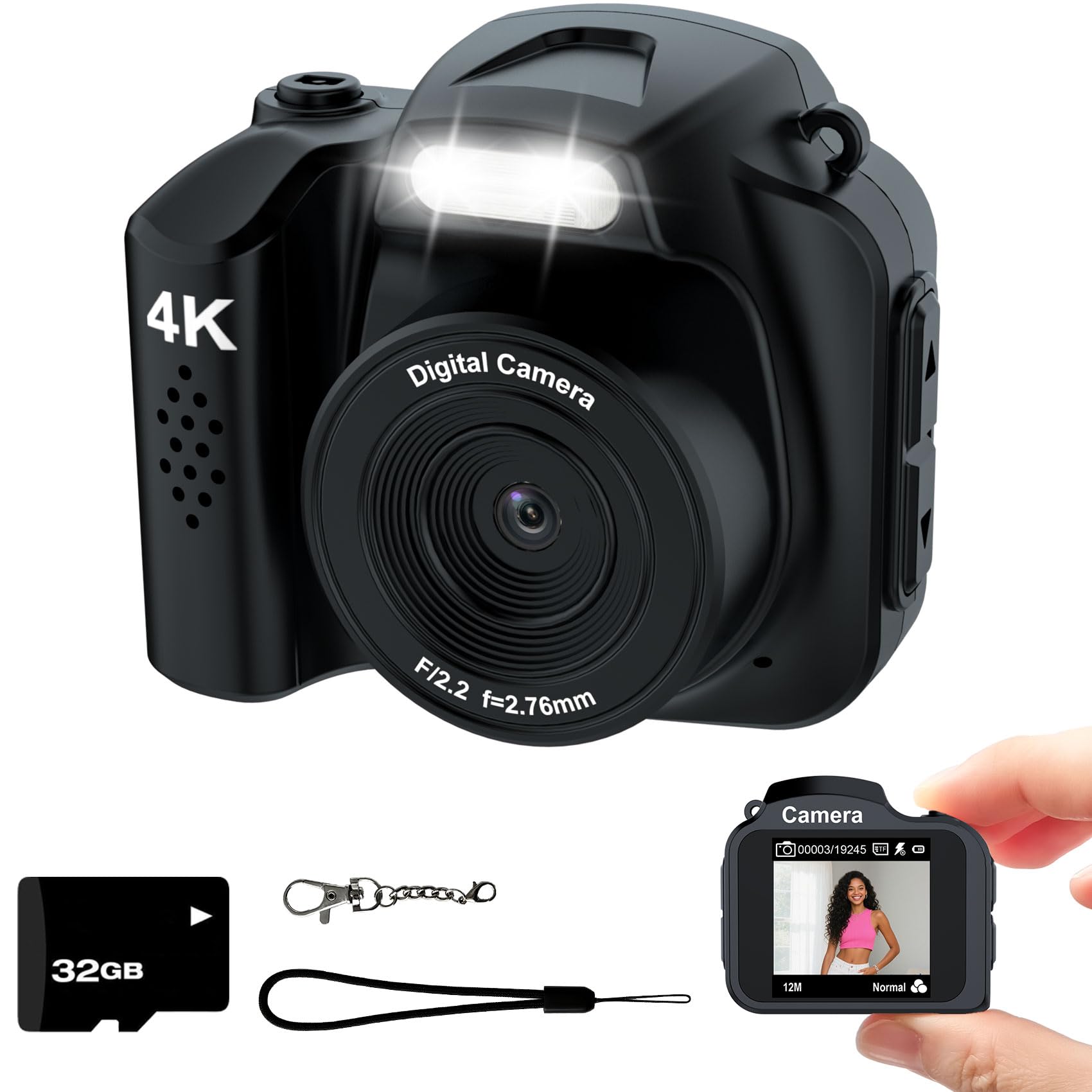 Tiny Camera with 1.54 in LCD Screen Mini Retro Digital Camera Y2K Camera 4K 32GB Card Monoreflexes Shaped CMOS Small Compact Portable Video Recorder Easy to Operate（Black）-image-35