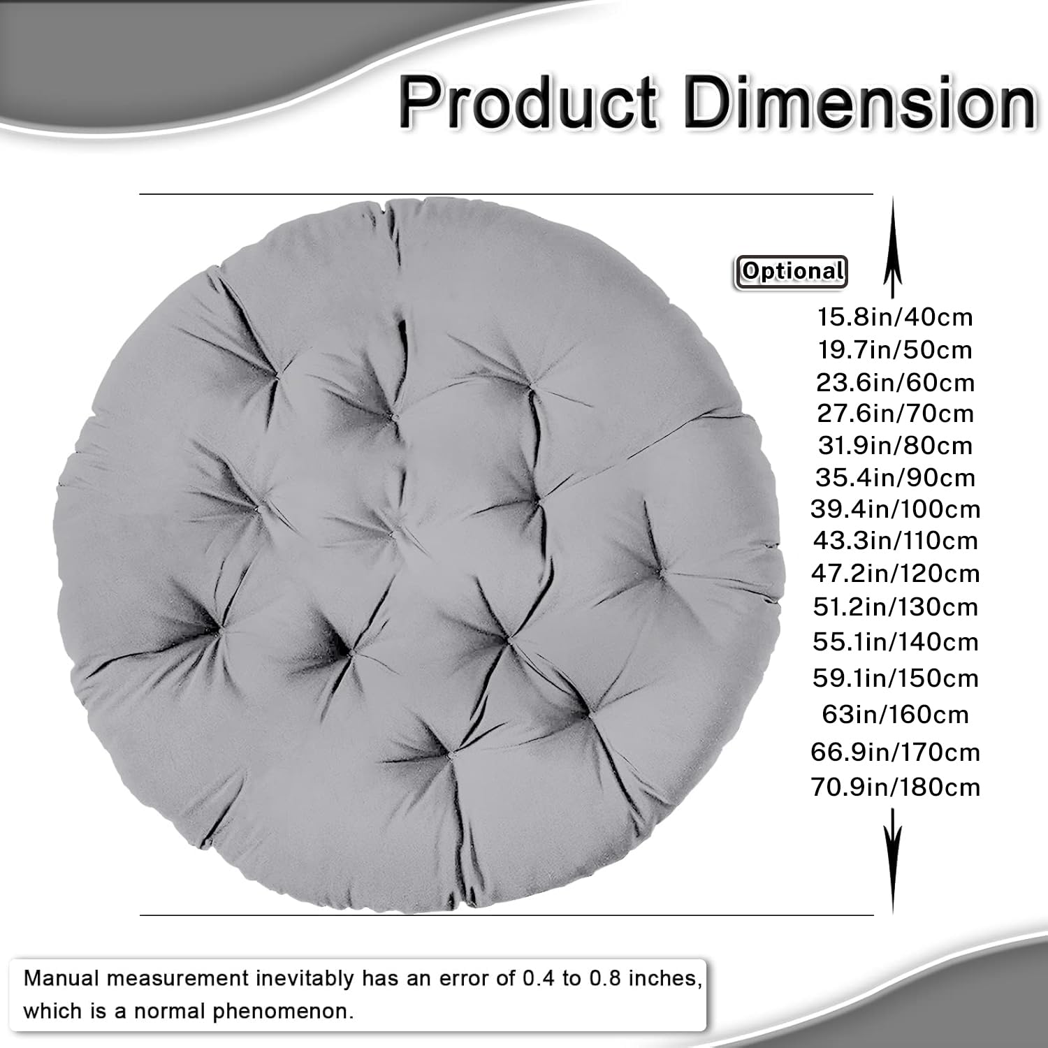 160cm Coussin pour Loveuse Fauteuil Rond Impermeable Coussin Salon de Jardin Exterieur Coussin Fauteuil Papasan Coussin Chaise Ronde Rotin Coussin Balcon, Terrasse - Gris