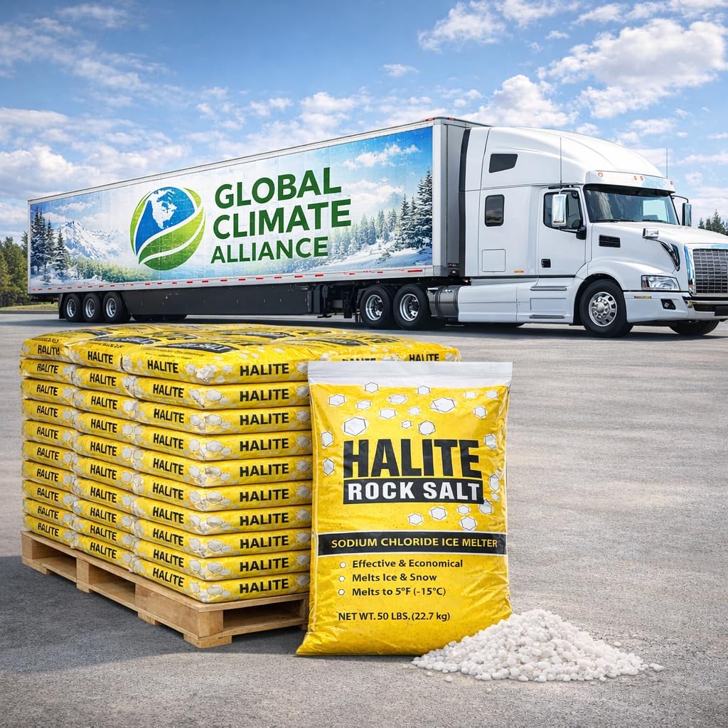 Sodium Chloride Halite Bulk Snow & Ice Melter [Full Truckload of 18 Pallets] - Melts to 5°F - Commercial Grade Ice & Snow Melt in Bulk [18 pallets of 49 Bags] Total of 882 bags - Easy to apply~