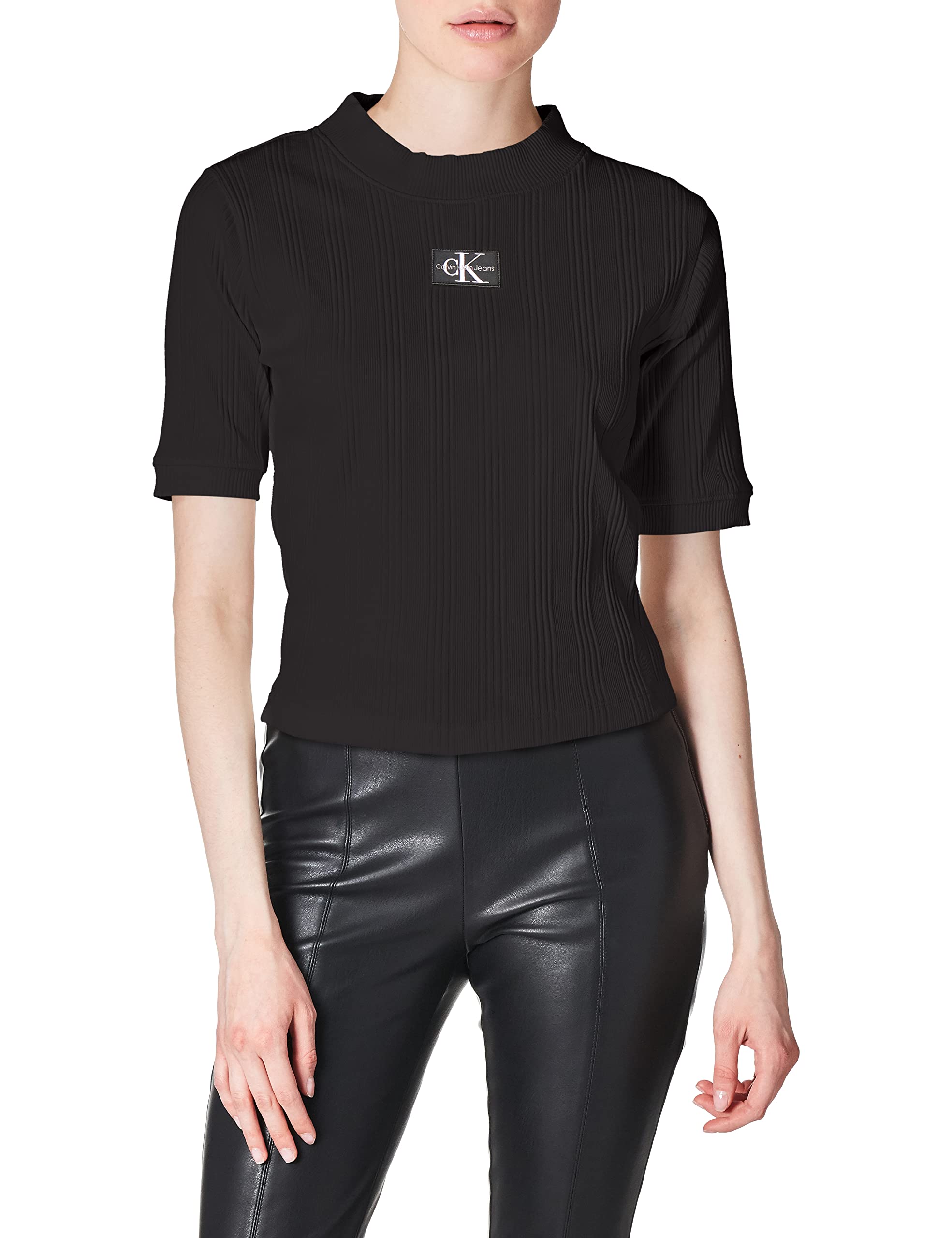 Badge Rib Short Sleeve Slim Tee T-shirt Kadın