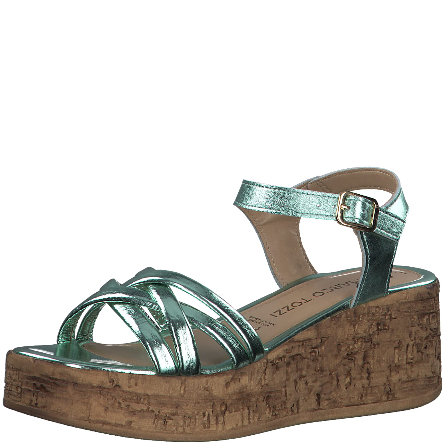 MARCO TOZZI Women's 2-2-28395-20 Wedge Sandals, Mint Metallic, 8 UK