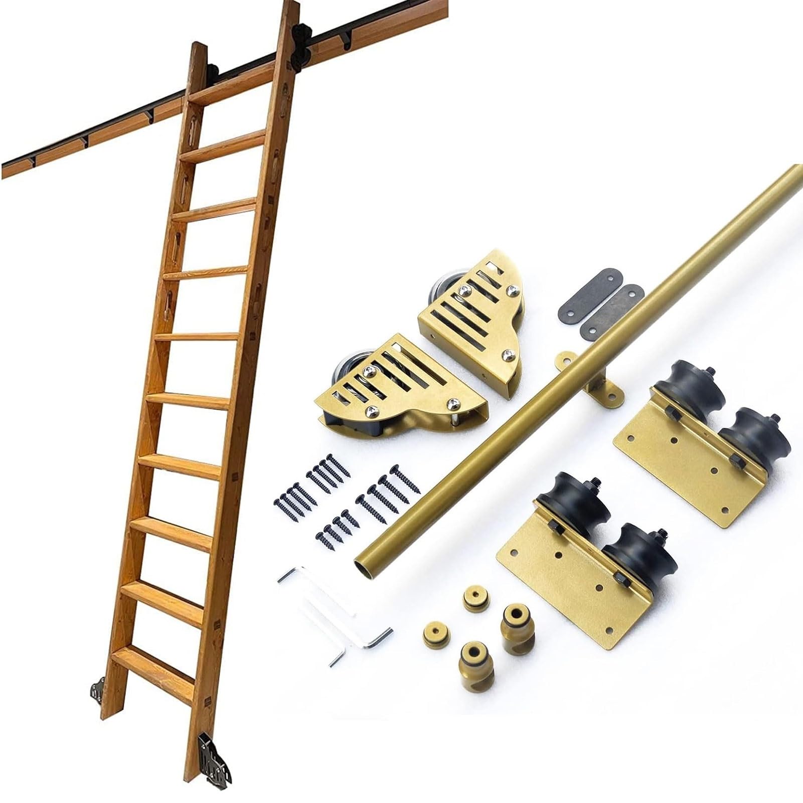 Échelle coulissante kit quincaillerie or 732cm pour aménager un grand dressing ou une bibliothèque