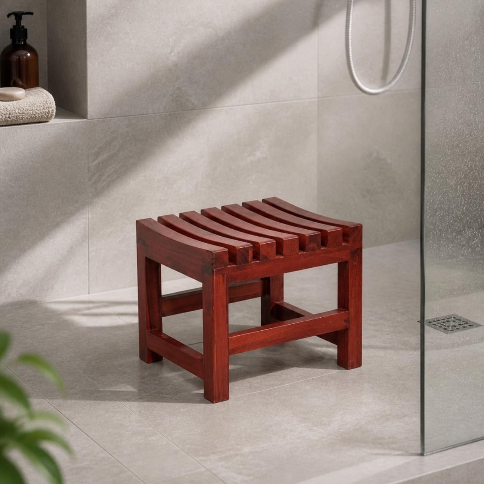 Sgabello con Seduta a Doghe Impermeabile Sgabello con Struttura Aperta e Rinforzi Antiscivolo Sedile da Doccia per Bagno, Toeletta Quotidiana, Begonia