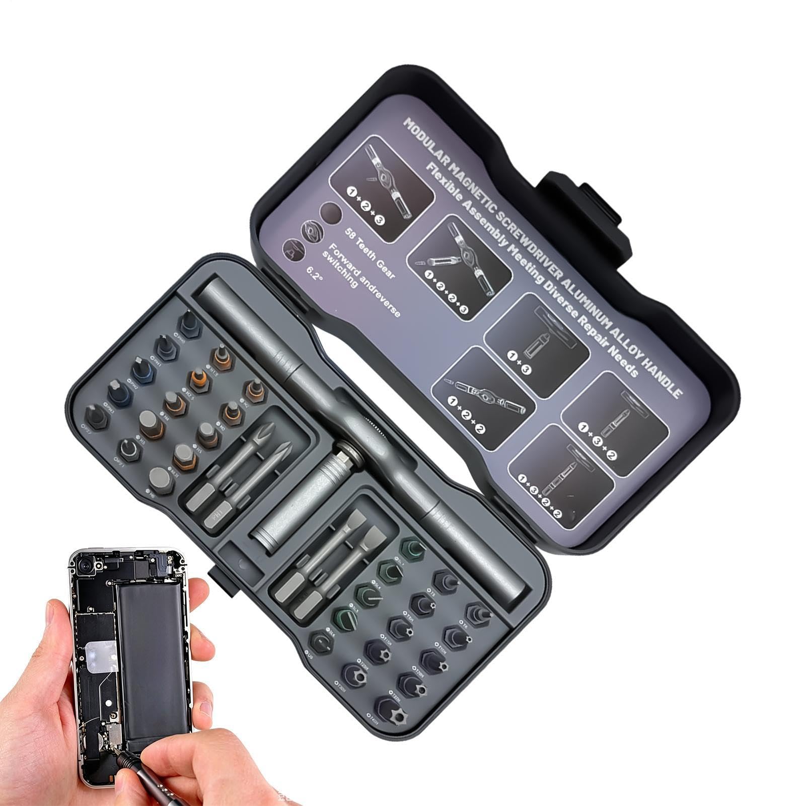 Set di cacciaviti a cricchetto di precisione magnetica Multi Bit Tool | Set di punte per cacciavite, per occhiali da sole, bici, bici, elettriche, casa, garage, riparazione elettrodomestici