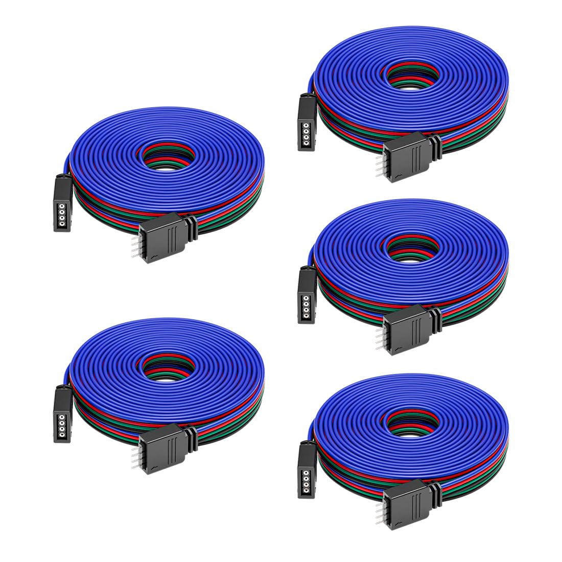 BTF-LIGHTING 5 Pack 22AWG 4 Pin JST Male to Female Plug LED Connector 6.56FT/2m Extension Cable for FCOB SMD RGB LED Strip Lights Solderless