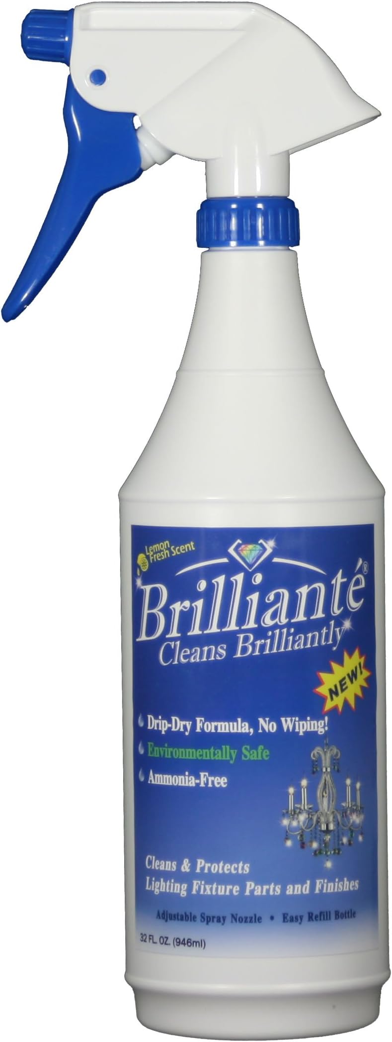 BRILLIANTE Crystal Chandelier Cleaner Manual Sprayer 32oz Environmentally Safe, Ammonia-Free, Drip-Dry Formula, Made in USA (1)